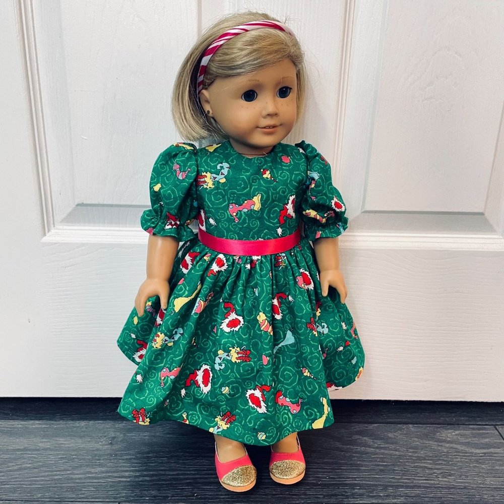 Doll Clothes Dr Suess Christmas Dress fits American Girl and 18” Dolls